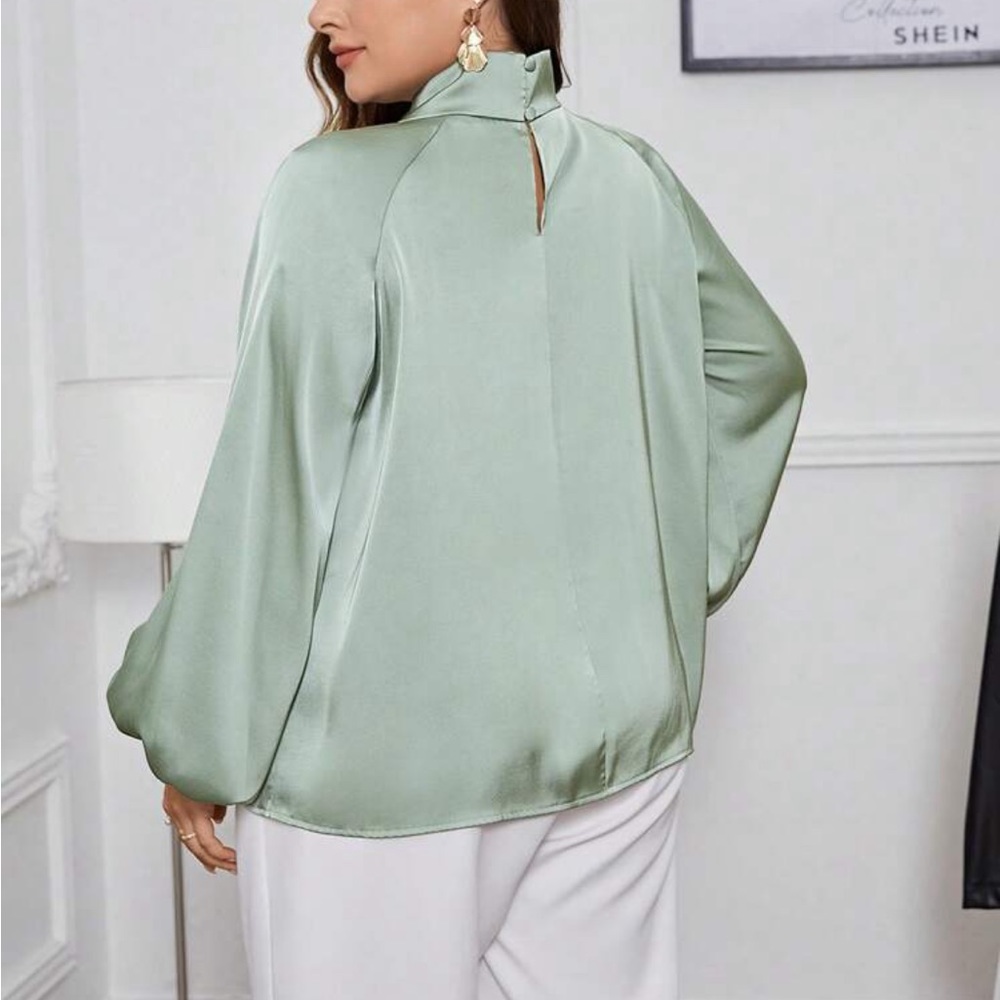 Classic Elegant Plus Size Twisted Neckline Work Office Top Blouse Shirt Green - Picture 2 of 5